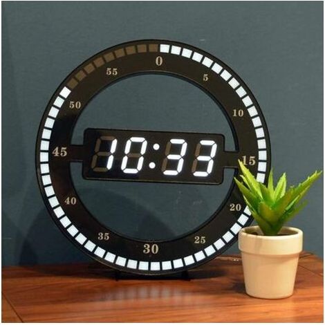 Leise digitale LED-Tischuhr - Schwarze elektronische Wanduhr - Runde Tischuhr - Für Schlafzimmer, Wohnzimmer und Büro 30 cm (1/5)