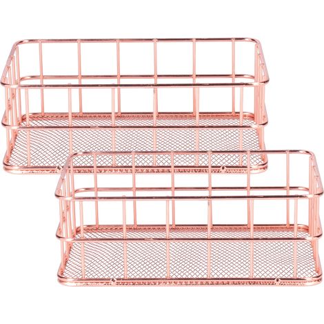 2 Stück nordische, schlichte Aufbewahrungskörbe aus Schmiedeeisen in Roségold für den Schreibtisch (1/5)