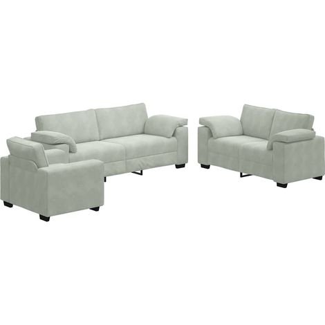 Ensemble de Canapé  Sofas 3 pcs avec coussins Gris clair Velours