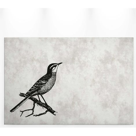 Tableau cuisine oiseau noir sur fond gris | Tableau animaux déco salon | Tableau sur toile parfait pour couloir & chambre adulte 0,9 x 0,6 m (1/5)