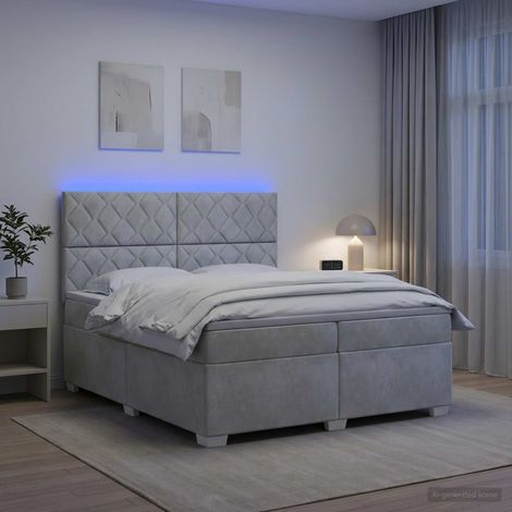 Cama box spring con colchón Gris Claro 200 x 200 cm Terciopelo (1/5)