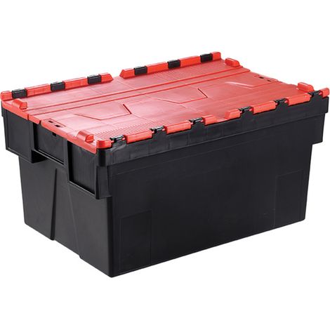 Bac avec couvercle intégré Rouge Double rabat 77L, 600mm x 400mm x 400mm ( Prix pour 1 )