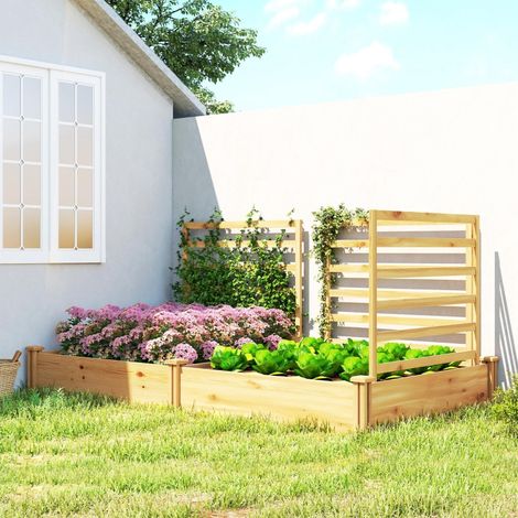 Plate-bande surélevée avec treillis Jardinière en bois avec 3 treillis Mur de séparation Sol ouvert 240 x 125 x 102 cm Bois naturel