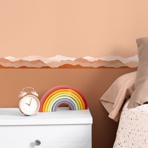 Frise décorative adhésive, montagnes, pêche, orange, 9 cm X 300 cm