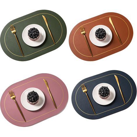 Set De Table En Similicuir - 30 X 45 Cm - Antidérapant Isolant Imperméable - Pour Salle À Manger Cuisine Extérieur - Lot De 4 (1/5)