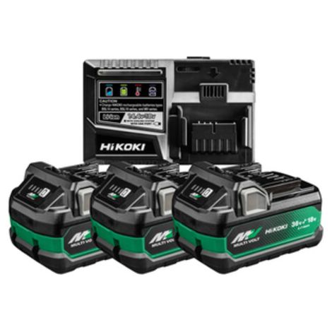 Hikoki 3 Akkus 36V 2,5 Ah / 18V 5,0 Ah MULTI VOLT BSL36A18X + Ladegerät UC18YSL3