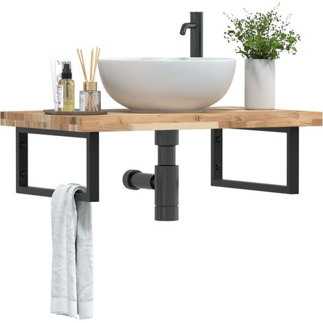 Waschbeckenregal Wandmontage Stahl und Akazienholz