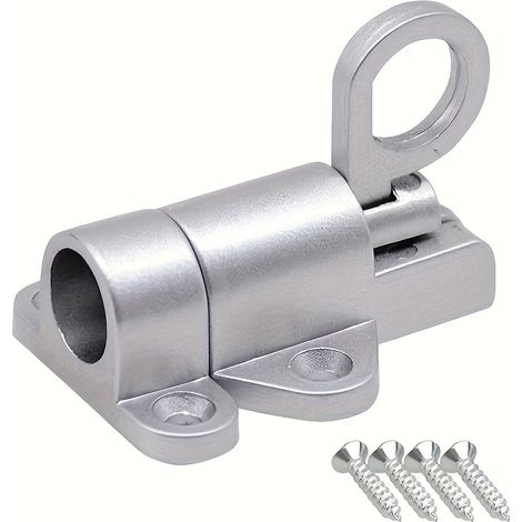 1pc Verrou de porte automatique, loquet automatique pour sécurité de fenêtre ou portail domestique, verrou à ressort avec anneau de traction, Argenté (1/5)