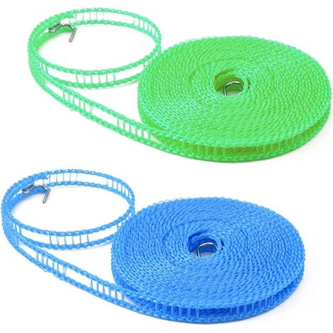 2PCS Corde Linge,Corde Linge Coupe-Vent,Fil Linge Camping,Corde à Linge De Voyage Portable,Corde De Vêtements pour Camping Intérieurs et Extérieurs,Maison,Hôtel,Voyages,5m/Rouleau,(Bleu + Vert)