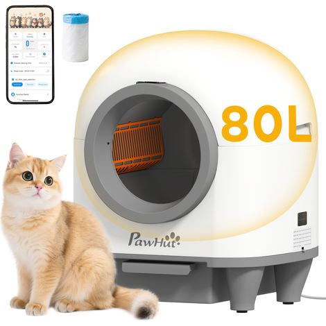 80L Extra Large Self Cleaning Cat Litter Tray with APP Control-Safety Protection-Odor Removal-Rubbish Bag for Multiple Kittens (1/5)