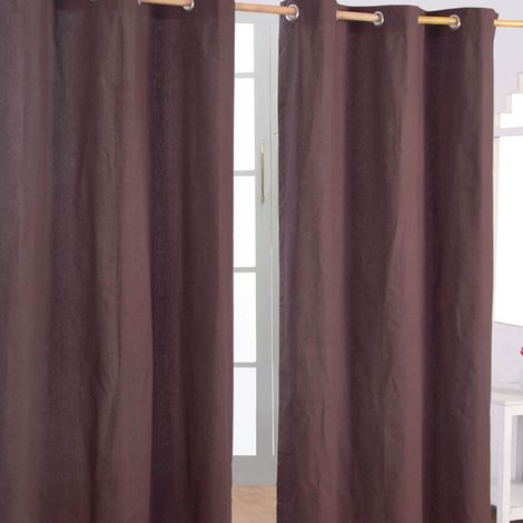 HOMESCAPES Plain Off Brown Cotton Eyelet Curtains 137 x 228 cm