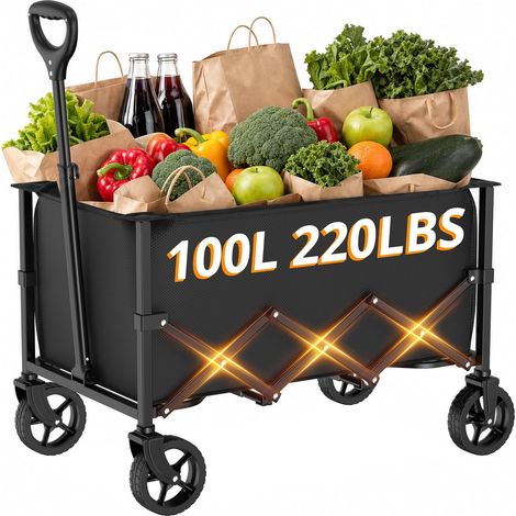 Chariot Utilitaire Pliable avec Roues et poignée télescopique pour Le Jardinage, Le Camping, Le Shopping et Les Sports de Plein air (1/5)