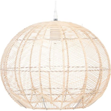Atmosphera – Suspension boule en rotin D38 cm – Couleur beige – Douille E27 – Câble 120 cm pour installation facile – Lustre design élégant