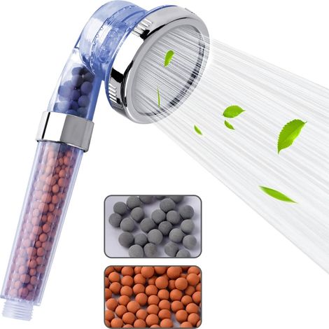 Pommeau de douche haute pression, filtre ionique avec billes, 3 modes de douche, économie d'eau, pour adultes et enfants (1/5)