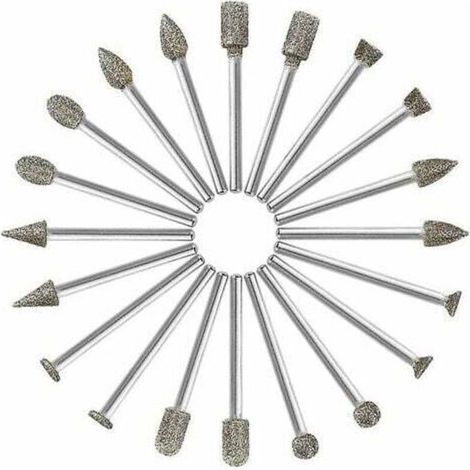 Diamantfräser, 20 Stück Diamant-Rotationsfräser (Bohrer/Kopf/Diamantspitze) mit 3-mm-Schaft für Dremel-Rotationswerkzeuge (Schleifen, Polieren, DIY-Gravieren), Superma