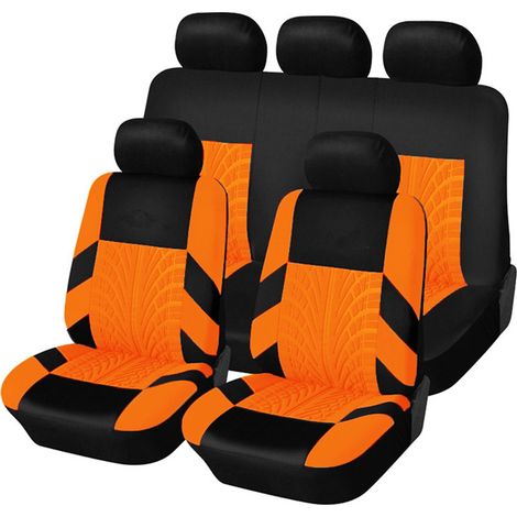 Komplettes Set Autositzbezüge, Vordersitzschoner aus Polyester, mit separaten Rückenlehnenbezügen, atmungsaktive, dicke und hochwertige Sportsitzkissen, Autozubehör, SUV (orange/vorne und hinten).