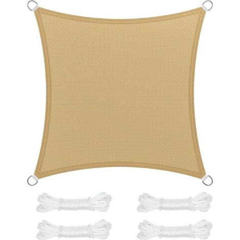 Voile d’Ombrage 3 x 3 m, Protection Solaire en Tissu HDPE, Respirant, Perméable à l’Eau, pour Terrasse, Jardin, Balcon, Camping, Carré, Concave, Jaune Sable (1/5)