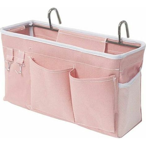 Bett-Organizer-Tasche mit Haken, Hängetasche, Aufbewahrungstasche für Hochbetten zur Aufbewahrung von Büchern, Zeitschriften, Handys und Kopfhörern (rosa) (1/5)
