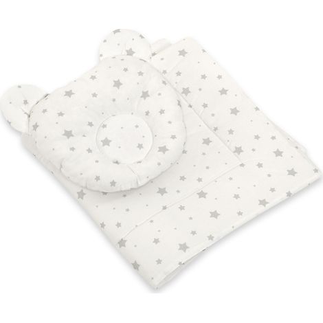Edredón de osito de peluche con relleno y almohada contorneada - conjunto de 2 piezas - mini estrellas grises (1/5)