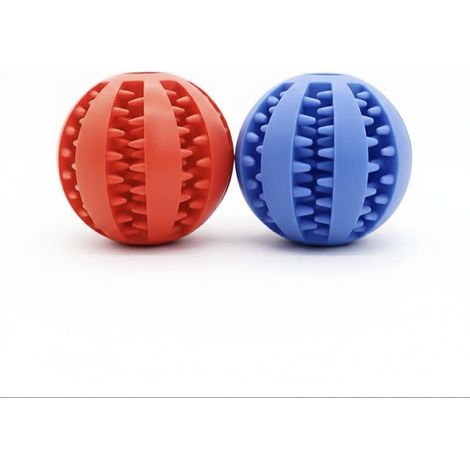 Juego de 2 pelotas interactivas para perros y gatos, juguete dental de caucho natural con dispensador de premios, limpieza dental para cachorros y gatitos. (1/5)
