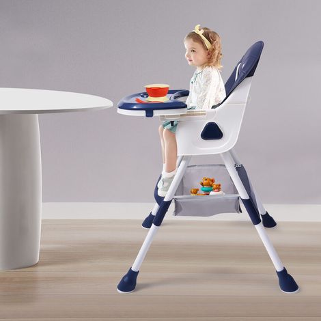 Bleu Pliable Chaise haute pour enfant Chaise haute bébé Chaise repas 6 mois et + (1/5)