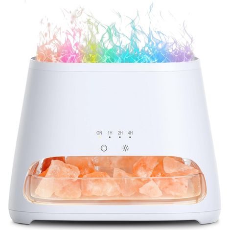 1 Diffuseur d'huiles Essentielles, Lampe Sel Himalaya, Effet Flamme, 7 Couleurs, Arrêt Automatique, 150 ML
