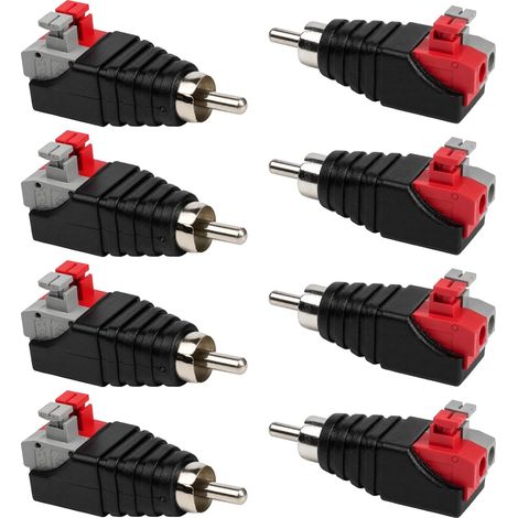 Set mit 8 RCA-auf-Lautsprecher-Adaptern – Kupfer und PVC – Lötfreie Verbindung – Audio/Video/Überwachungskamera – Rot und Schwarz (1/5)