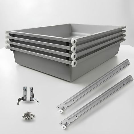 Combi-480 - Kit De 4 Tiroirs En Plastique Avec Guides De Coulissement, 250x480 Mm, Coloris Gris (1/5)