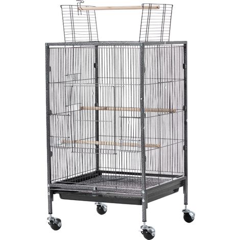 Mophorn Gabbia per uccelli 460 x 460 x 770 mm con apertura superiore piatta, struttura in ferro battuto, trespoli, vassoio rimovibile e mangiatoie in plastica,  ideale per pappagalli e cinciallegre