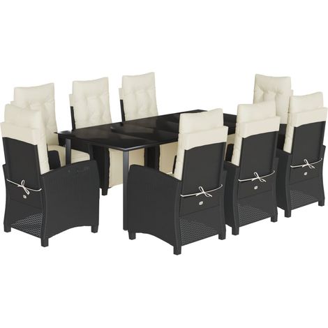 vidaXL Set da Pranzo da Giardino 9 pz con Cuscini Nero in Polyrattan (1/5)