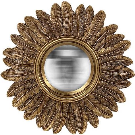 Miroir soleil rond convexe contours plumes 22 cm