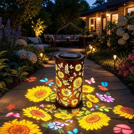 Lampada solare da esterno, nuova lanterna solare decorativa da esterno 2026, lampada solare a LED in metallo IP65 per giardino, patio, decorazione (1/5)