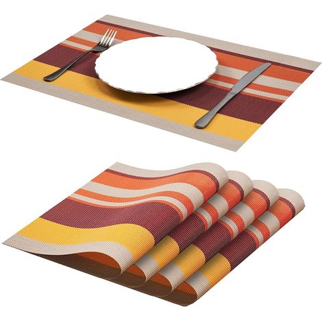 Set De Sous-Plats - Vinyle PVC Lavable Anti-Dérapant Résistant À La Chaleur - Cuisine Table - 30 X 45 Cm - Rouge - 5 Pièces (1/5)