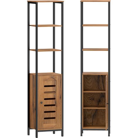 Mobile da Bagno a Colonna 37x30x167 cm Salvaspazio con Ante Soft Close a Persiana 3 Ripiani Aperti Struttura in Acciaio Marrone Rustico (1/5)