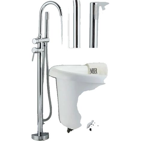 Grifo de bañera, doble manija, diseño contemporáneo, cromado. (1/2)