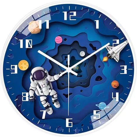 Horloge murale thème astronaute 30 cm, 1 pièce, silencieuse, fonctionnement à piles, design ludique, décoration de chambre pour enfants, garçons et filles (1/4)