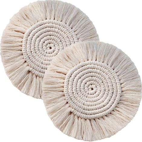 Ensemble de 2 sous-verres en macramé faits main, set de table tissé à la main, décoration bohème pour bureau, utilisable dans la cuisine, la chambre ou un café. (1/5)