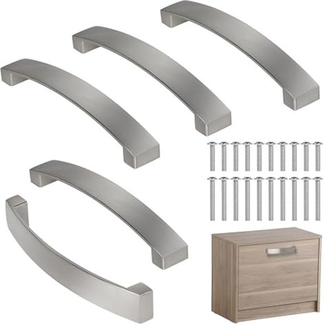 Lot de 5 poignées de meuble, 128 mm, poignées arquées pour armoire, tiroir, penderie, cuisine, salle de bain, argent (1/5)