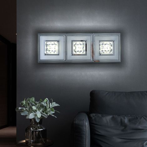 Plafoniera LED lampada da soffitto lampada da soggiorno lampada da cucina lampada da camera, cristalli cromati vetro satinato, 3x 3W 3x 240lm 4000K, LxLxH in cm: 40 x 14 x 7 (1/5)