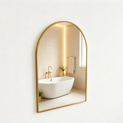 Specchio da parete ad arco – vetro temperato – cornice in alluminio – 91×61 cm – oro (1/5)