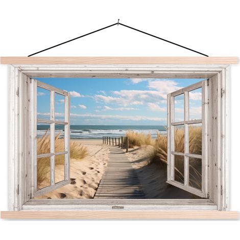 AFFICHE AVEC CADRE MAGNÉTIQUE Fenêtre - Mer - Côte - Nature - vue - Plage - Mer des Wadden 60x40 (1/3)