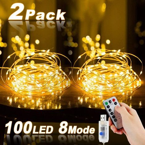LED String Lights, 2Pcs 10M 100LED USB Waterproof Garland Wire with Switch, Atmosphere Copper Wire String Lights for Rooms, Indoor, Christmas, Outdoor, Party, (1/4)
