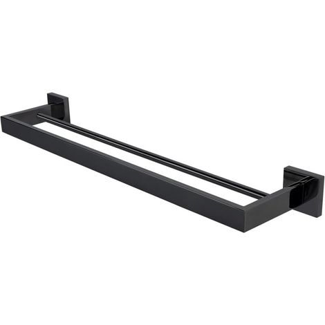 Portasciugamani da bagno - Montaggio a parete, installazione con viti - Portasciugamani doppio, in acciaio inox SUS304, adatto per bagno e cucina (nero, 40 cm) -Crezuo