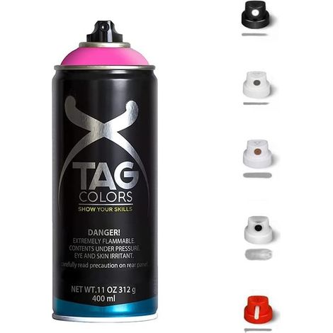 Bombolette Spray graffiti Vernice Acrilica 400ml Varie Tonalità di Rosa + 5 testine per tratti precisi e spessi finitura opaca coprente per street art (1/5)