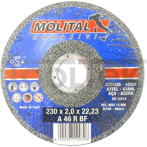 DISCO DA TAGLIO FERRO ACCIAIO INOX 230mm DISCHI SMERIGLITRICE MOLITAL