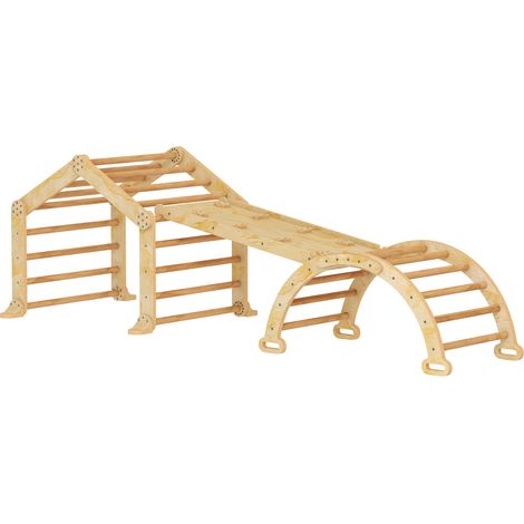 Structure d'escalade 9 en 1 avec rampe, toboggan, échelle, tableau noir, bois, pour tout-petits