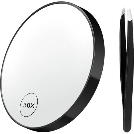 Miroir de maquillage portable, grossissement x30, avec lumière LED, livré avec clip et ventouse. (1/5)