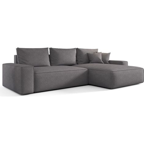 Canapé d’angle tissu tressé convertible avec coffre NINA angle droit-Gris foncé-angle droit (1/4)