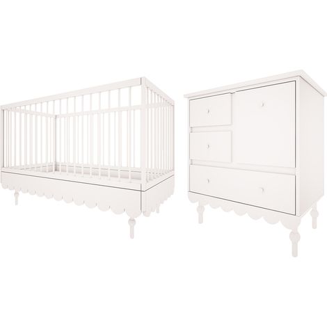 Lit évolutif 70x140 et commode 3 tiroirs Wood Luck Babushka Blanc