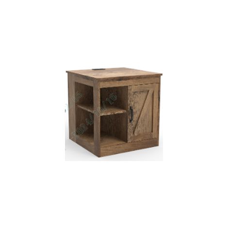 Farmhouse bedside table with charging station, nightstand with adjustable shelf, brown cabinet